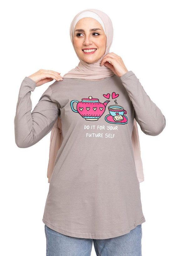 Forest Grey Printed Long - Sleeve Design 50 - Khotwh